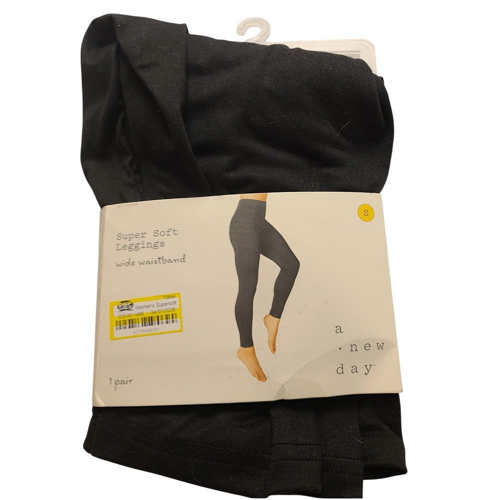 A New Day Women's Super Soft Wide Waistband Leggings Black Classic Size S NWT